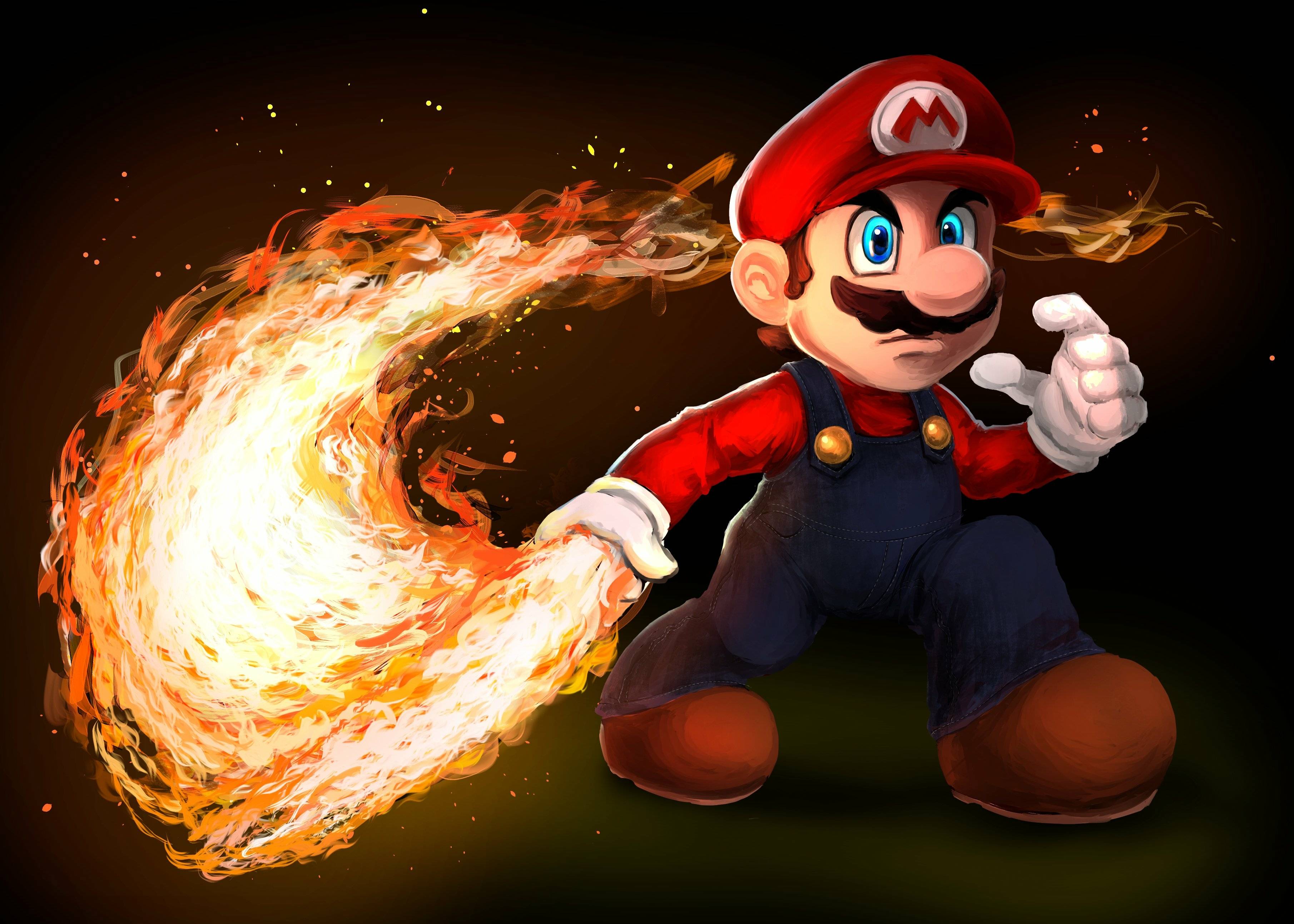 Mario con palla di fuoco, 3621x2587 2K+, Desktop