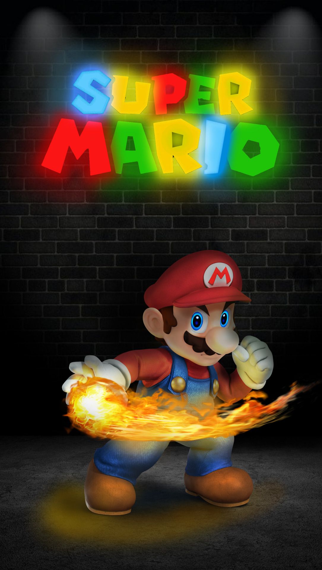 Mario con palla di fuoco, 1085x1920 Verticale, Mobile