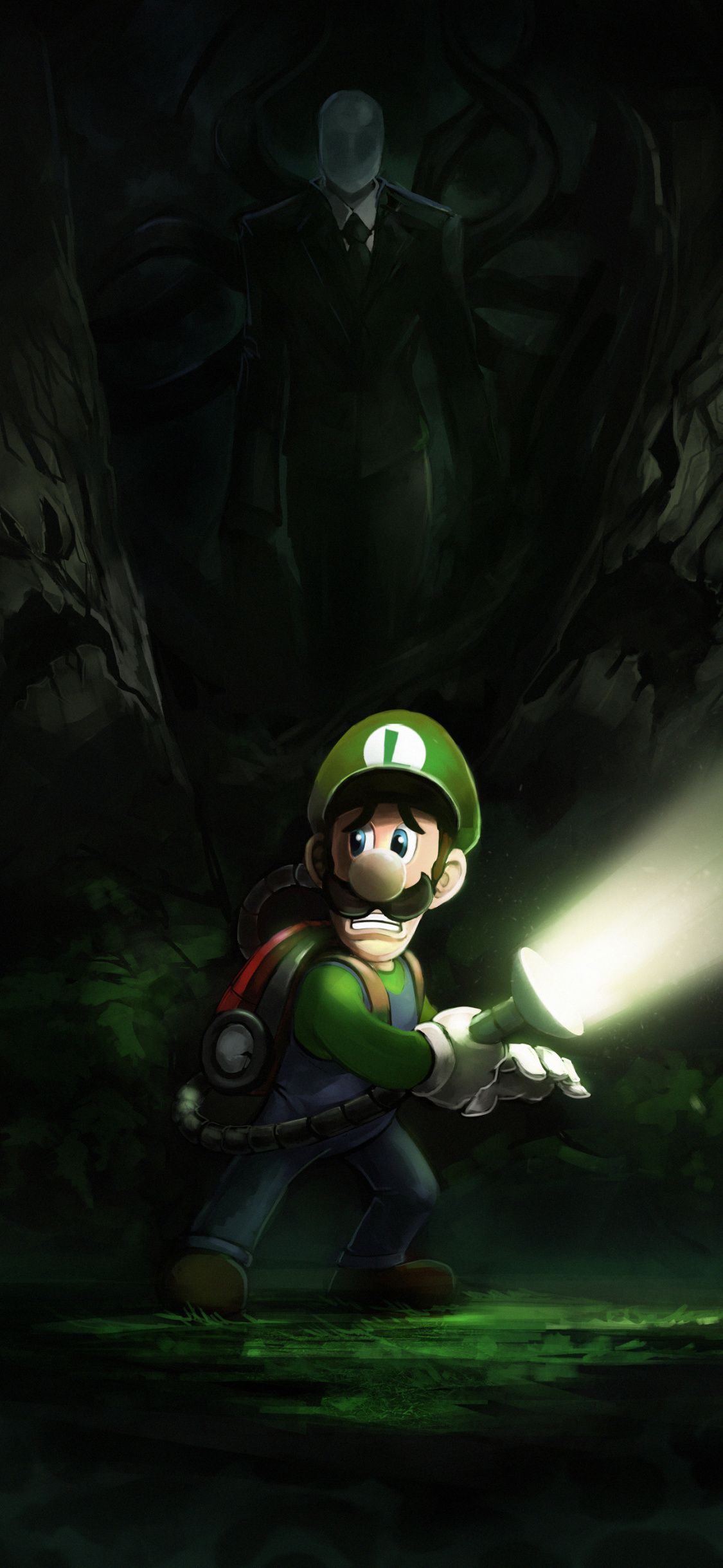 Luigi con torcia, ombra spettrale, 1125x2436 Verticale, iPhone Pro
