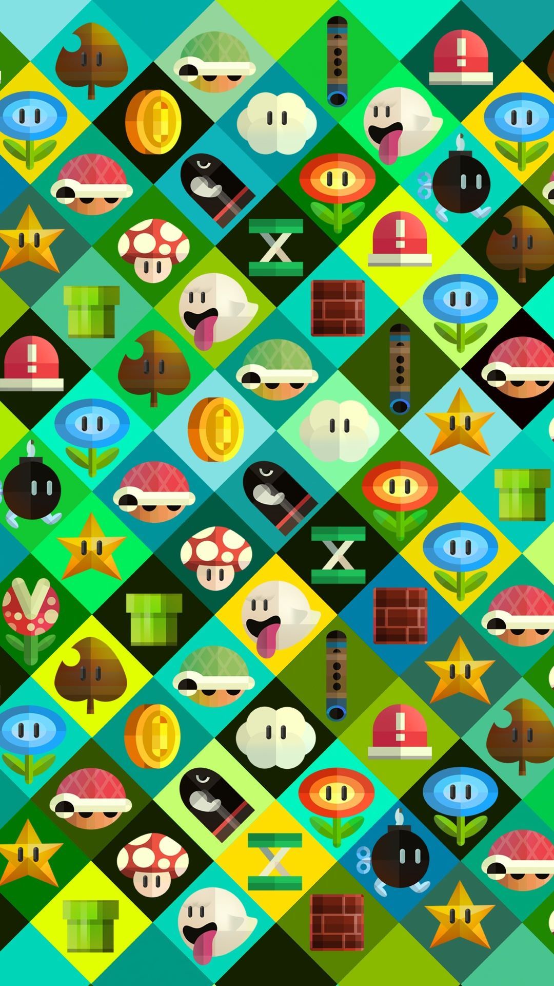 Icone Mario a rombi colorati, 1080x1920 Full HD Verticale, iPhone Pro Max