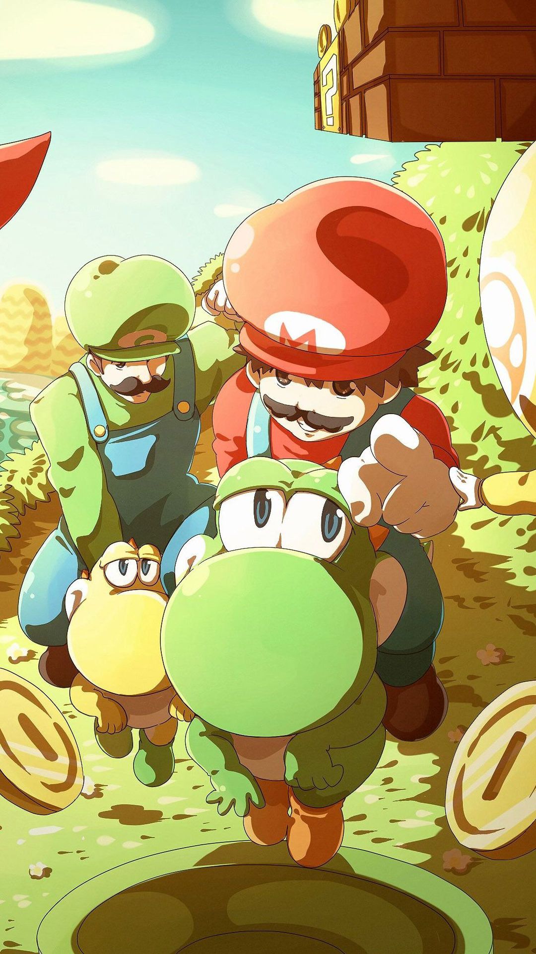 Mario Luigi Yoshi personaggi, 1080x1920 Verticale, iPhone Plus