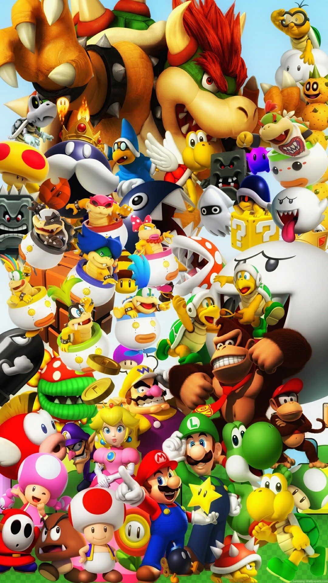 Personaggi Super Mario collage colorato, 1080x1920 Verticale, Telefono