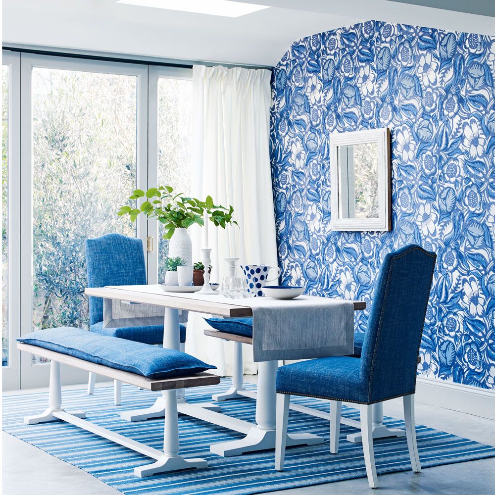 Sala da pranzo con carta blu floreale, 1000x1000 HD, PC