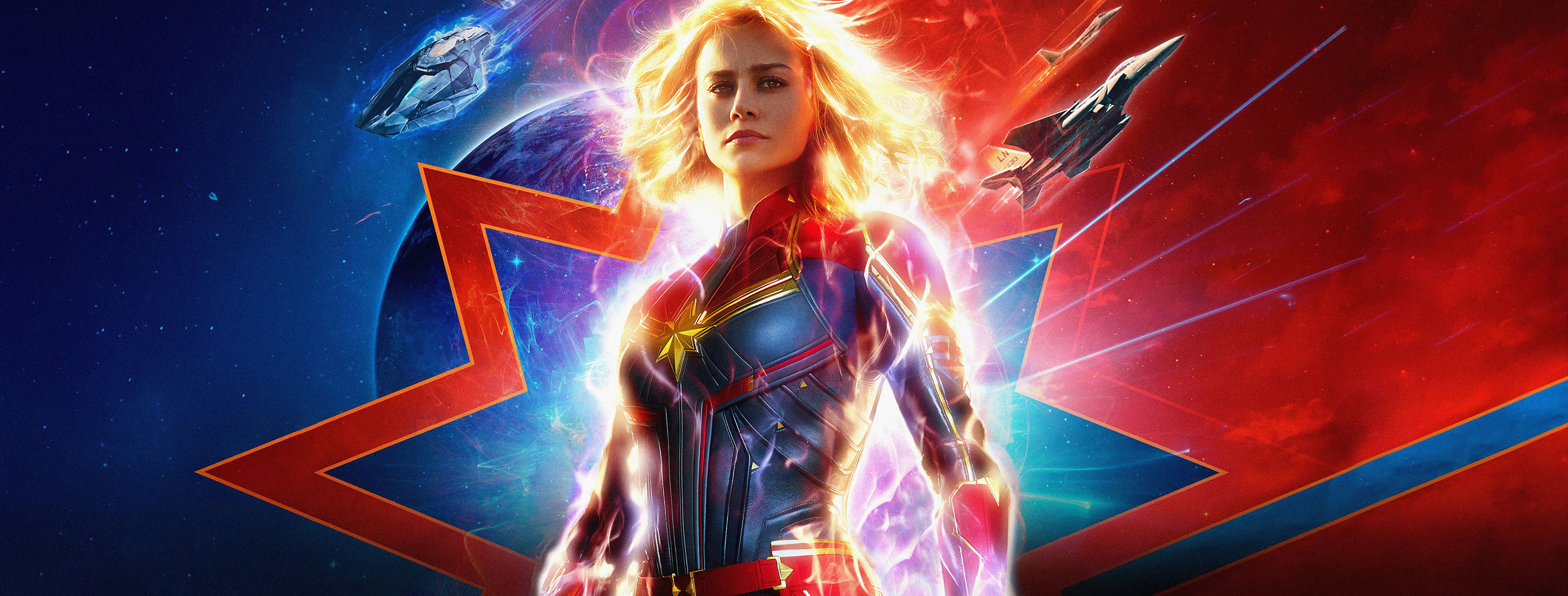 Captain Marvel poster, supereroi, 7200x2738 Ultrawide, Dual Monitor