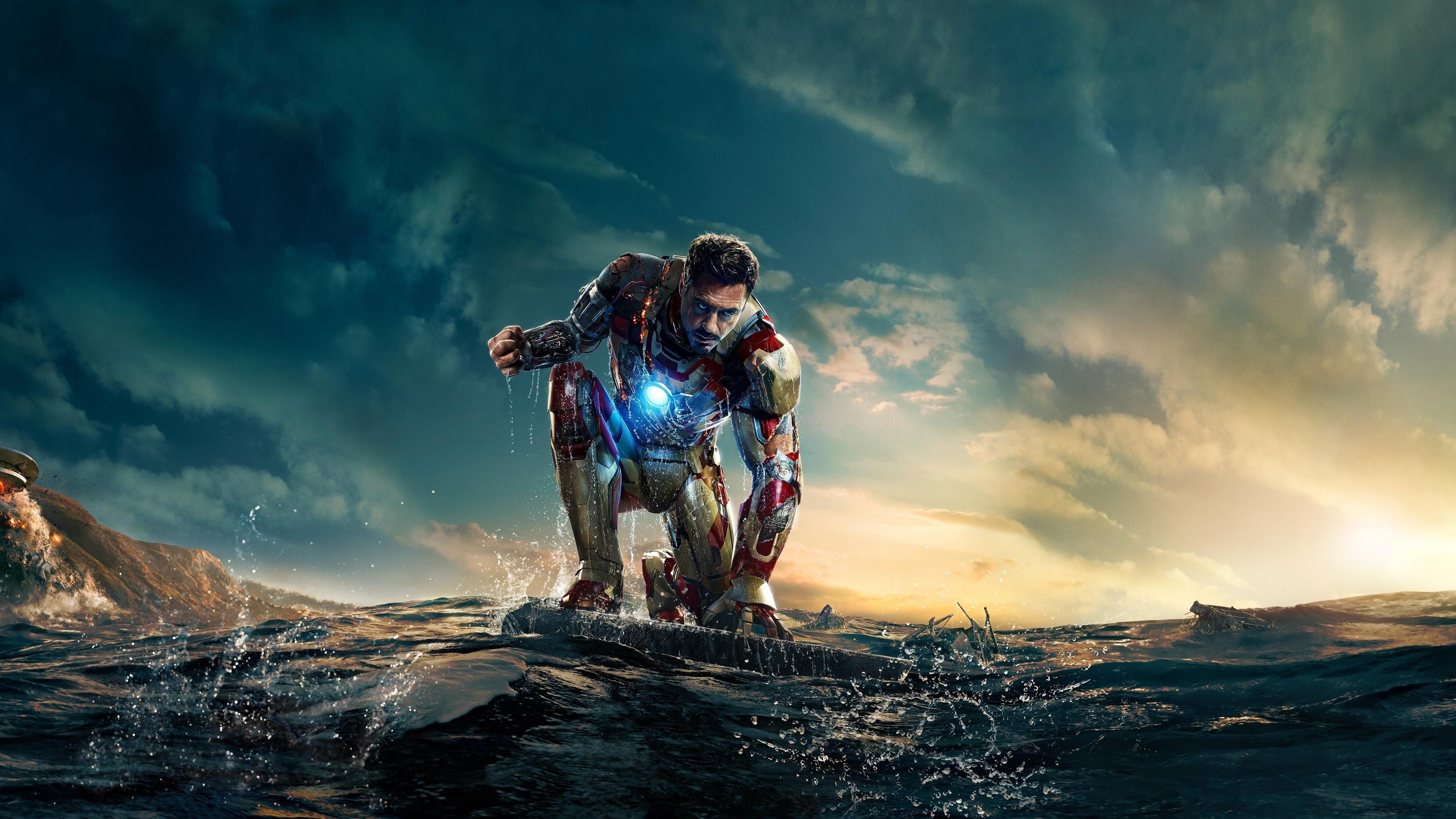 Iron Man armatura cielo drammatico, Tony Stark, 3840x2160 4K Ultra HD, Monitor 4K