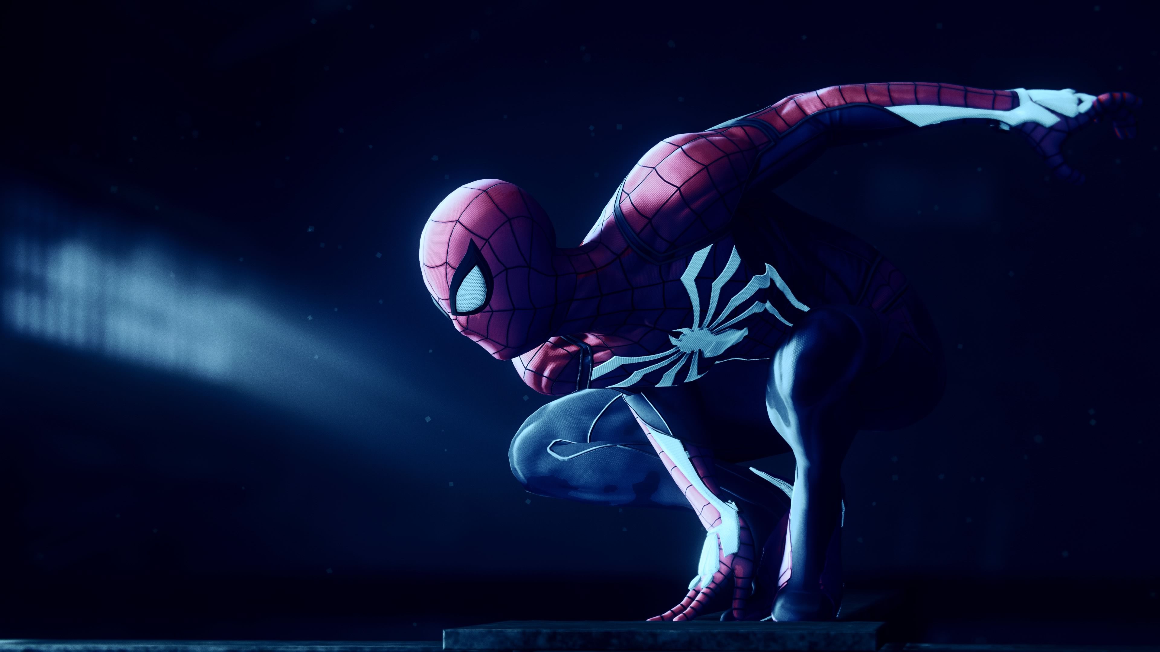 Spiderman accovacciato nel buio, 3840x2160 4K, Desktop 4K