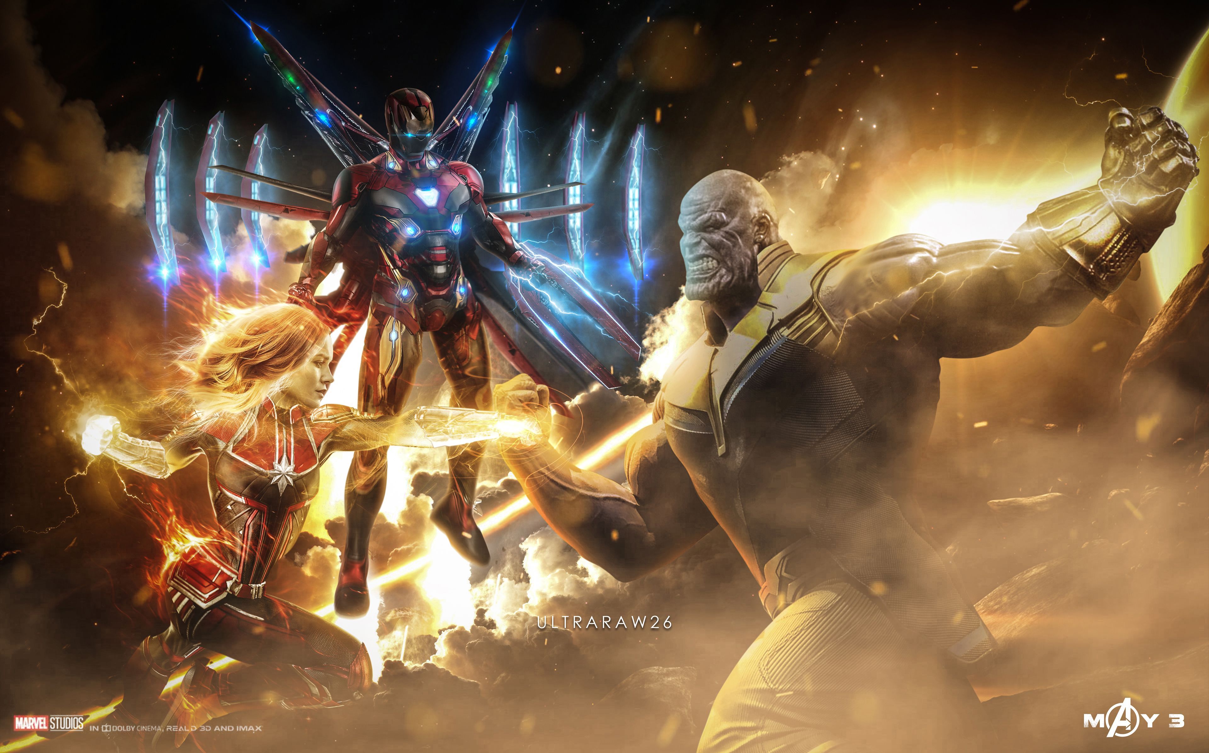 Captain Marvel Iron Man Thanos, Tony Stark, 3840x2393 Ultra HD, 4K TV