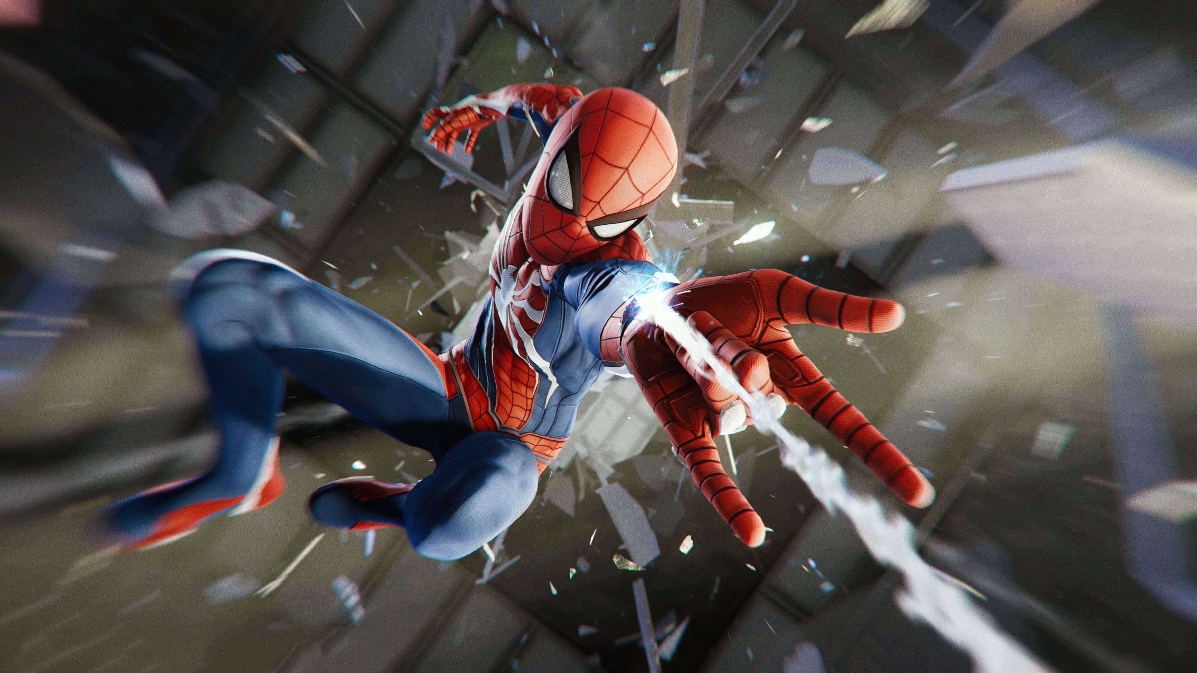Spider-Man salta tra vetri rotti, 3840x2160 Ultra HD, 4K TV