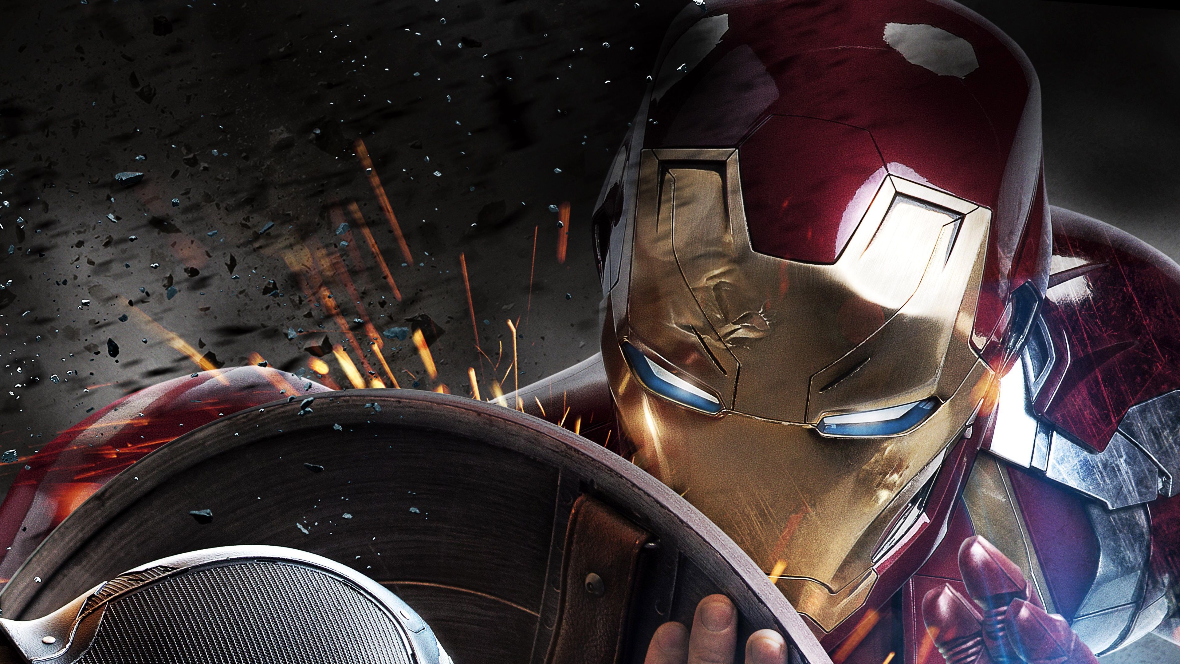 Iron Man vs Captain America scudo, 3840x2160 UHD, Monitor 4K