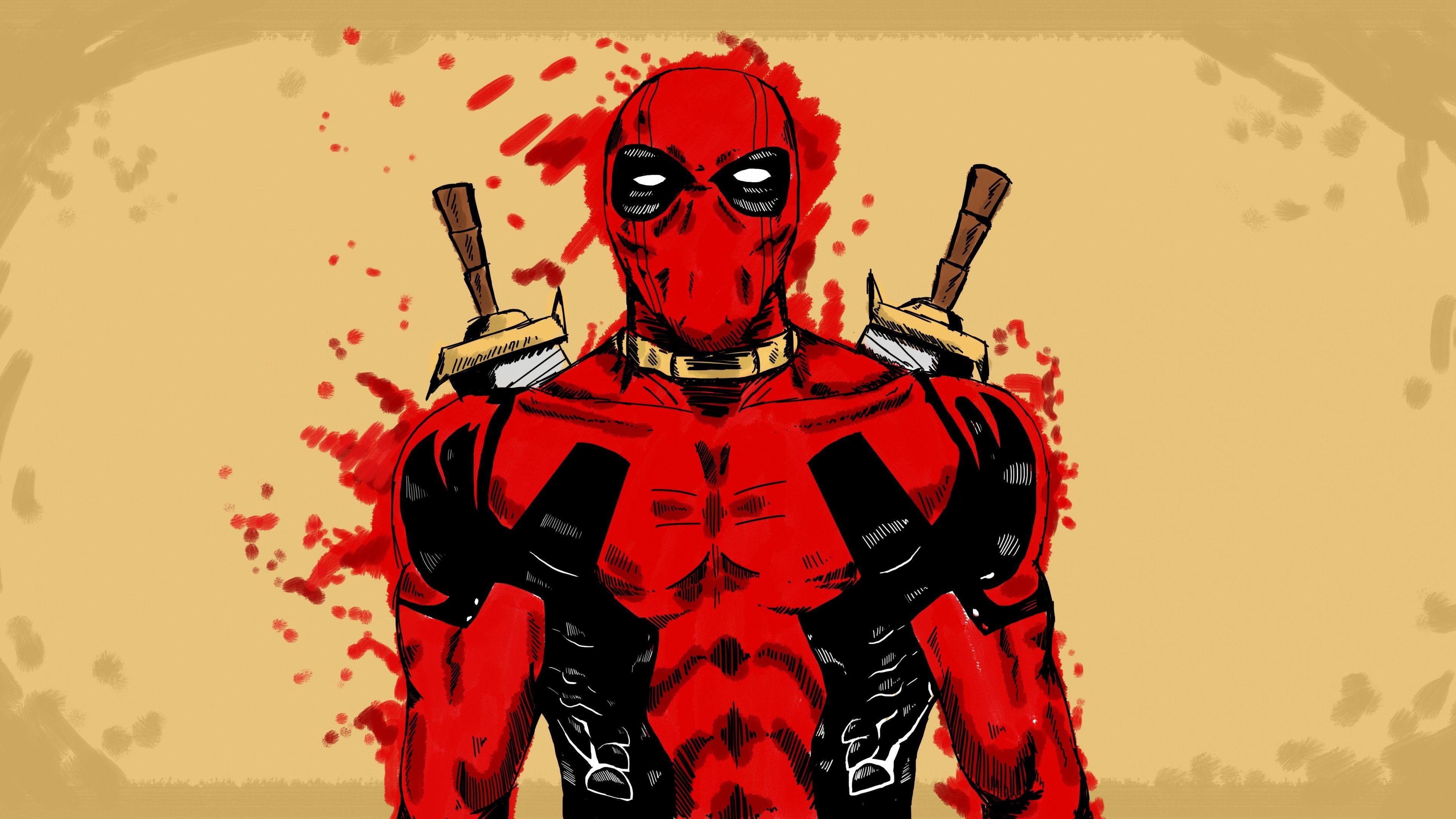 Deadpool con spade insanguinate, mercenario, 3840x2160 4K, Desktop 4K
