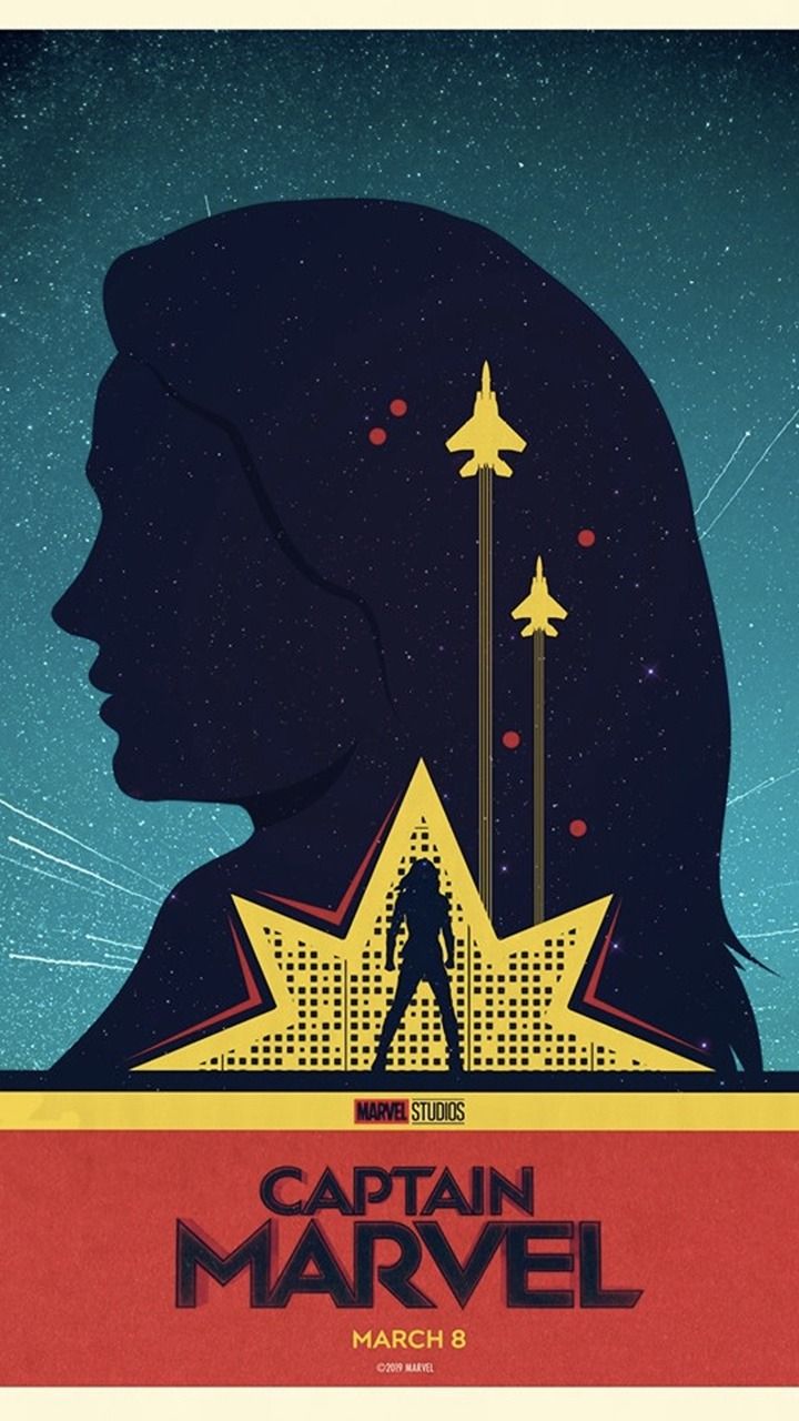 Poster Captain Marvel silhouette, supereroi, 720x1280 Verticale, Telefono