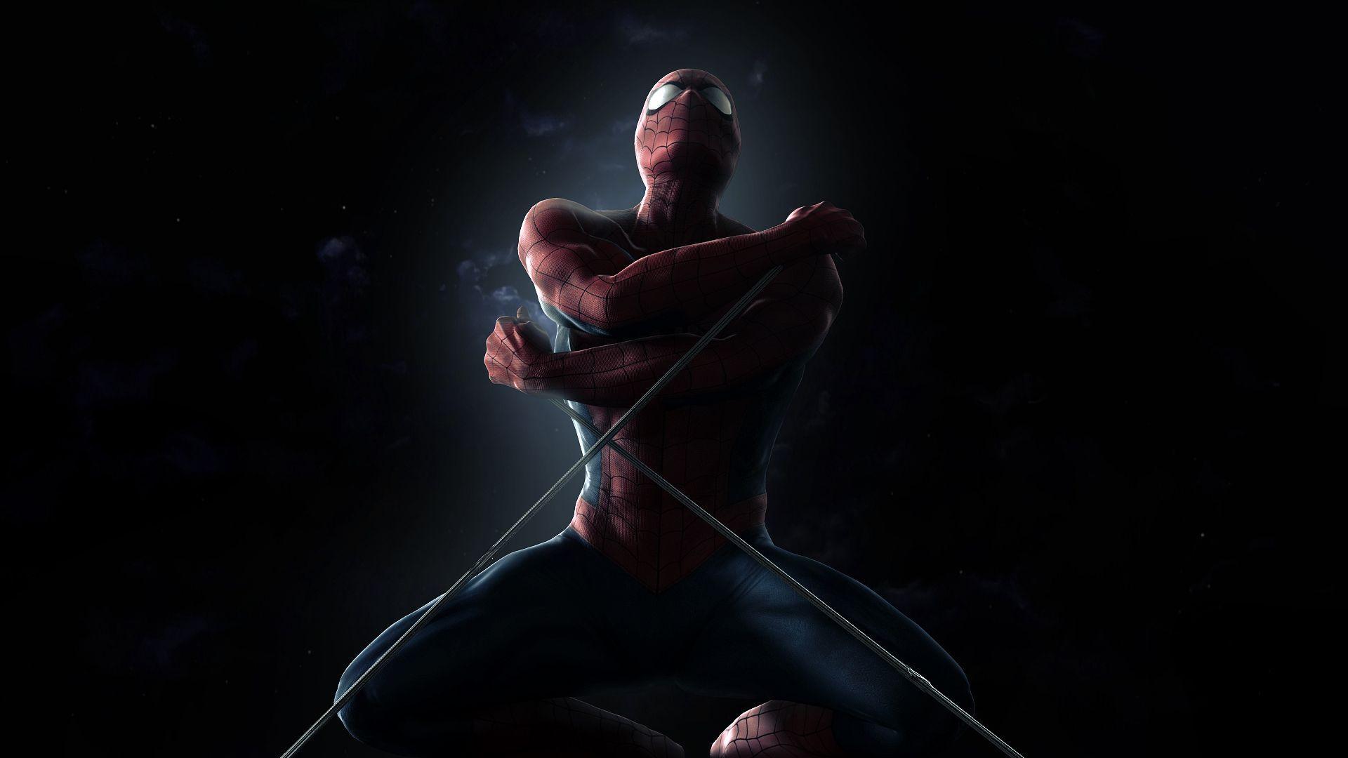 Spider-Man su sfondo scuro, Uomo Ragno, 1920x1080 Full HD, Desktop