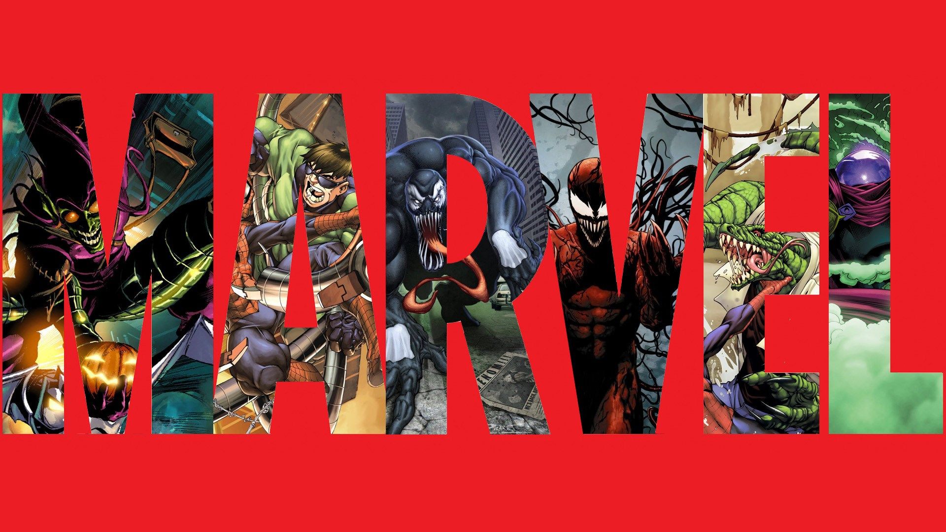 Logo Marvel con personaggi villain, 1920x1080 Full HD 1080p, PC