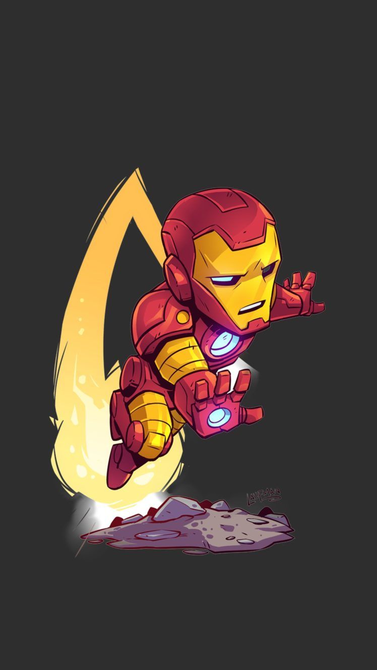 Iron Man cartoon, sfondo grigio, Marvel, 748x1330 Verticale, Mobile