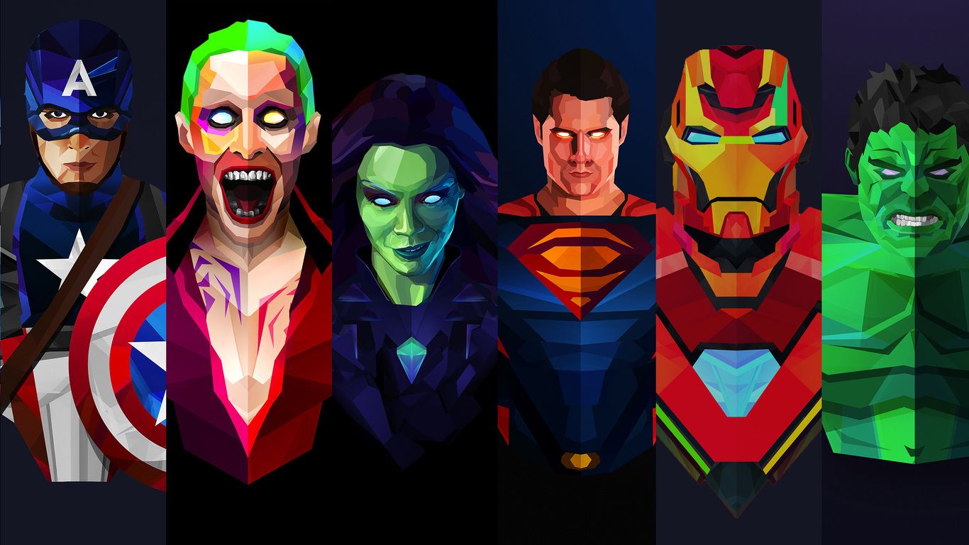 Supereroi Marvel DC low poly, 1366x768 720p, Laptop