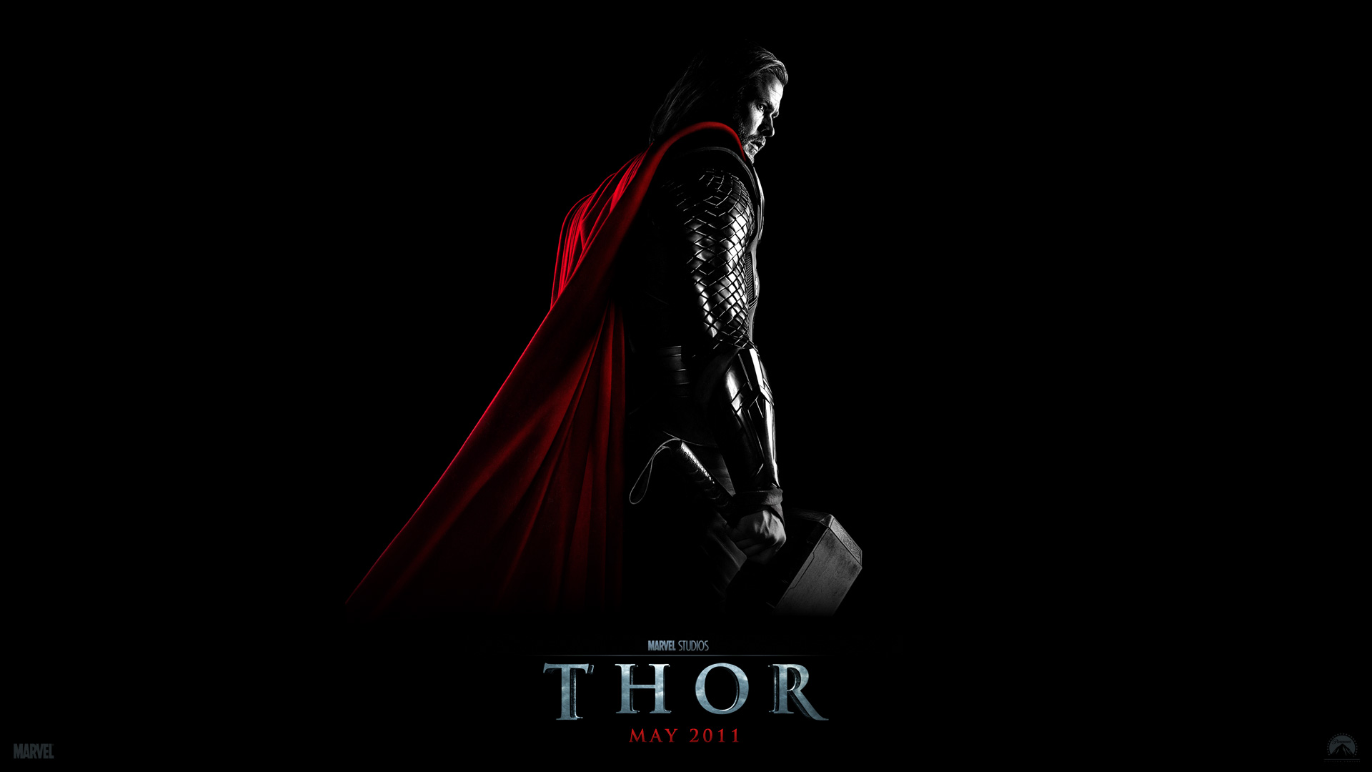 Thor con mantello rosso, mazza, 1920x1080 Full HD, PC
