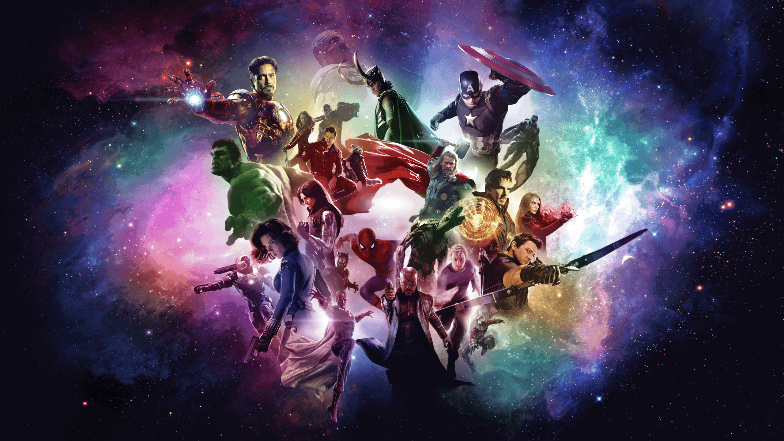 Personaggi Marvel Avengers nello spazio, 2560x1440 2K, PC Desktop