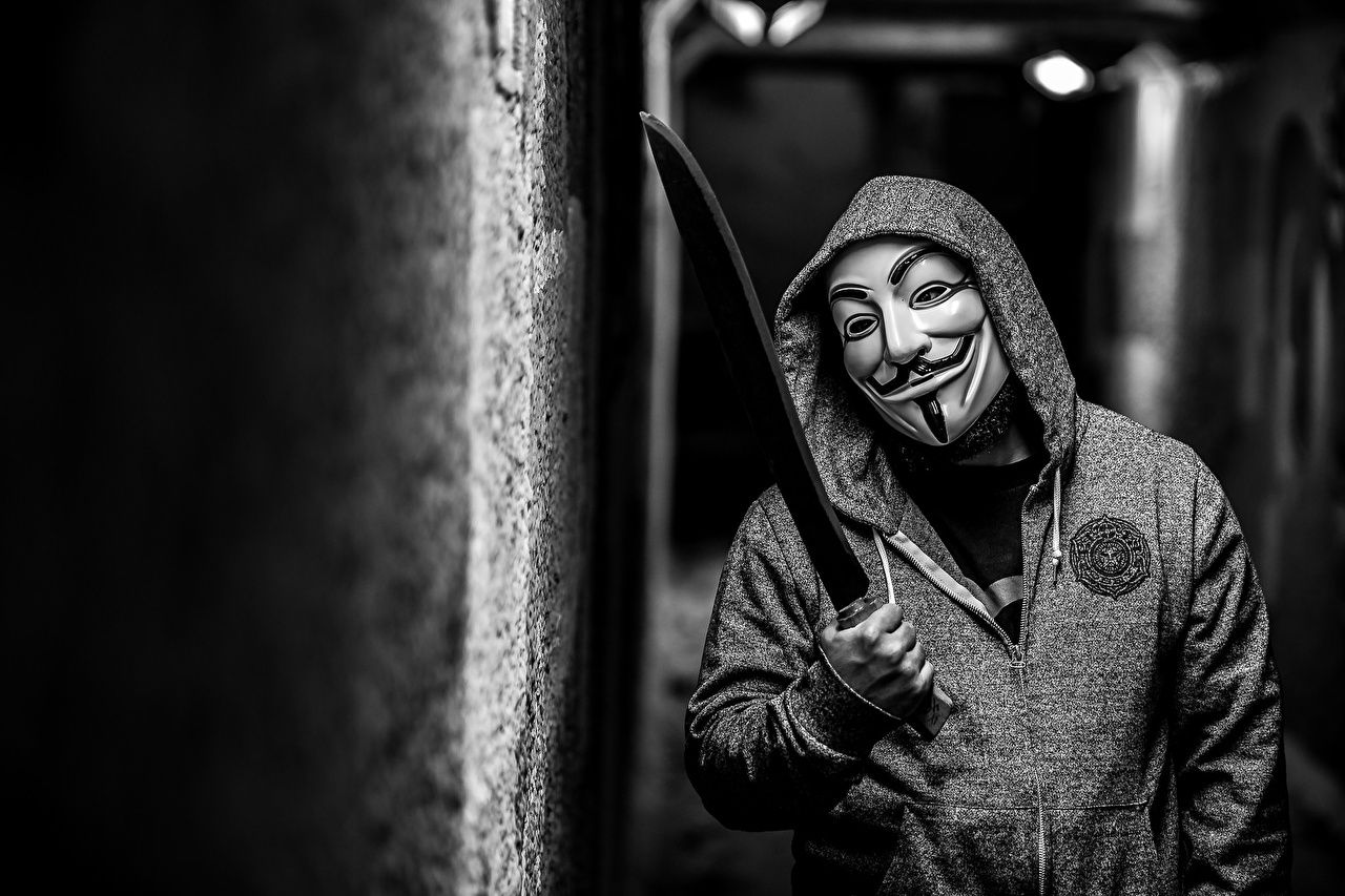 Maschera Guy Fawkes con machete, 1280x853 720p, PC
