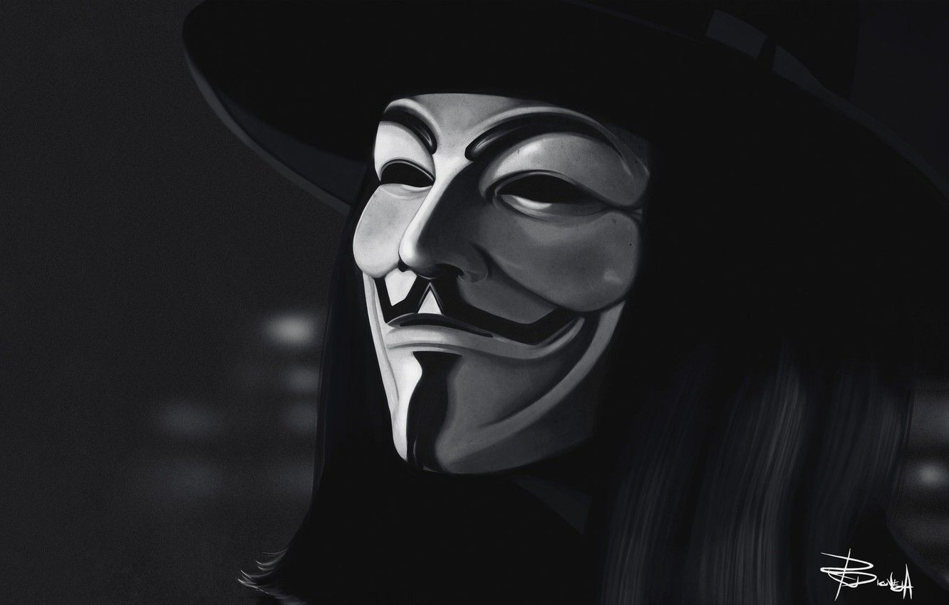 Maschera Guy Fawkes V per Vendetta, 1332x850 HD, Desktop