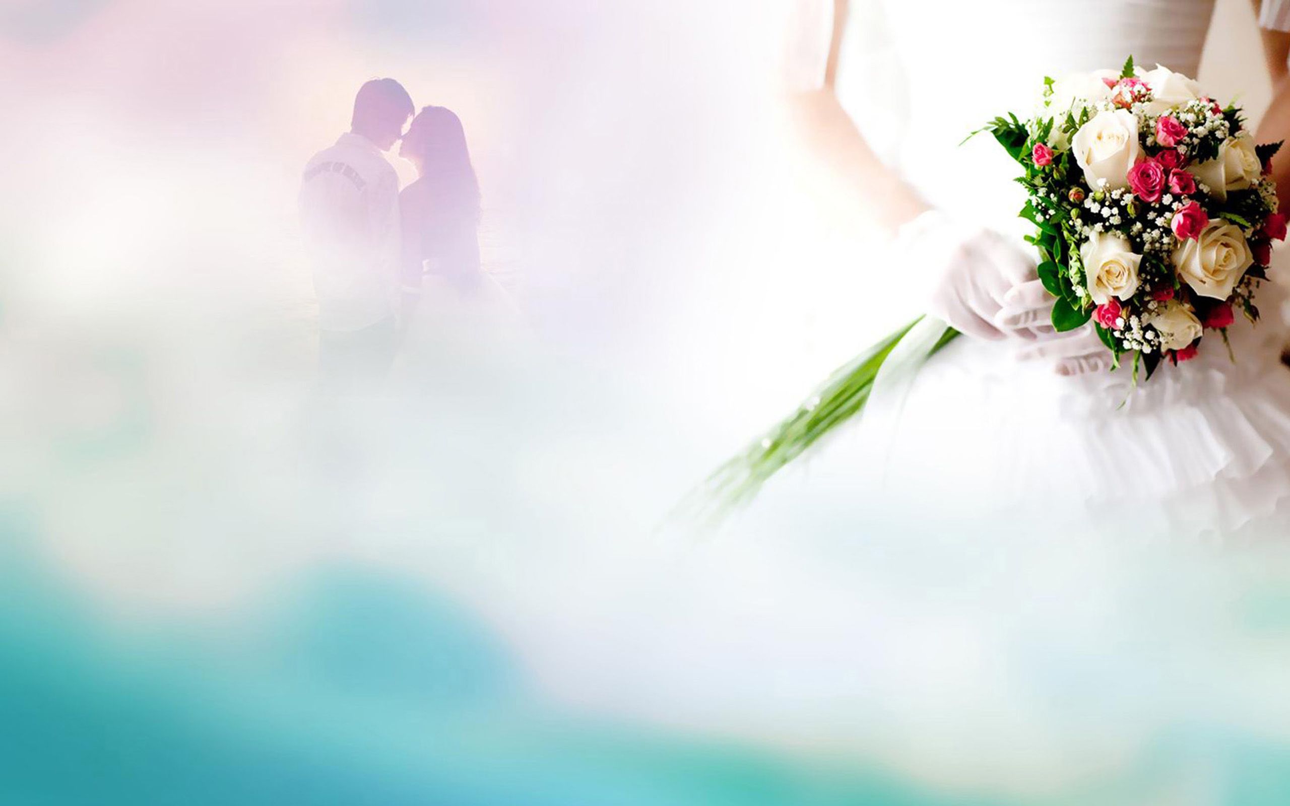 Sposi silhouette e bouquet fiori, 2560x1600 2K, Desktop