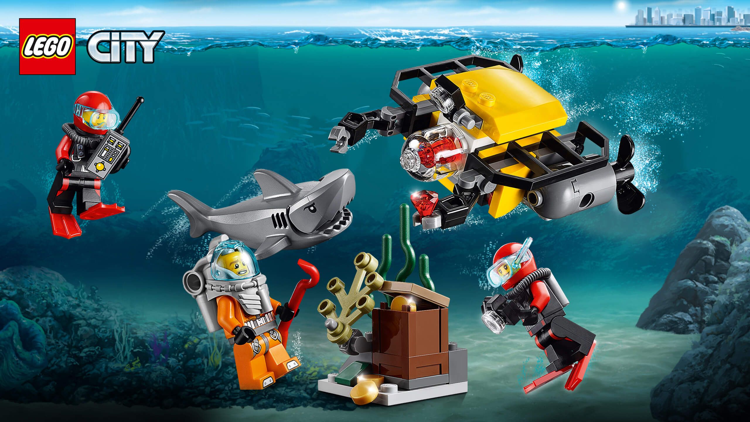 LEGO City sommergibile subacqueo, mattoncini, 2560x1440 2K, Desktop