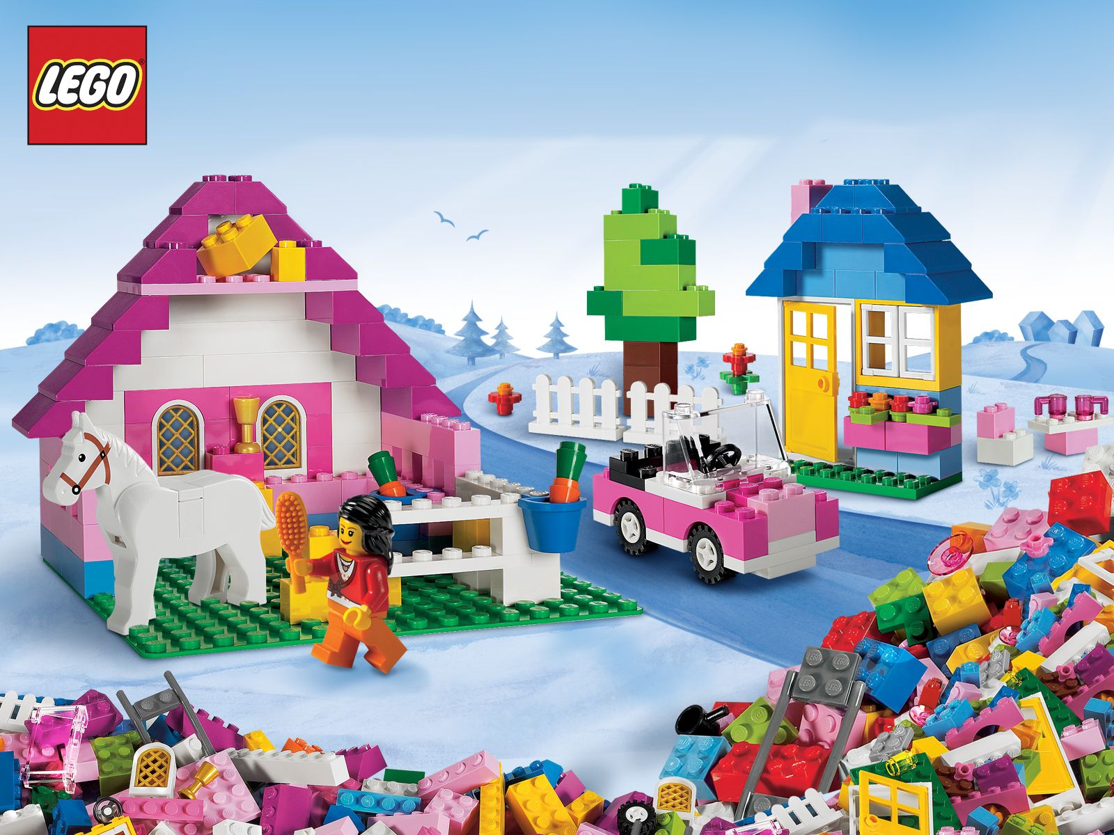 Case e mattoncini LEGO colorati, 1600x1200 900p, Desktop