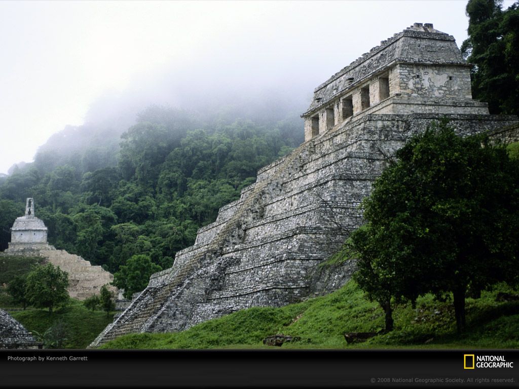 Tempio Maya Palenque nebbia, 1024x768 HD, PC