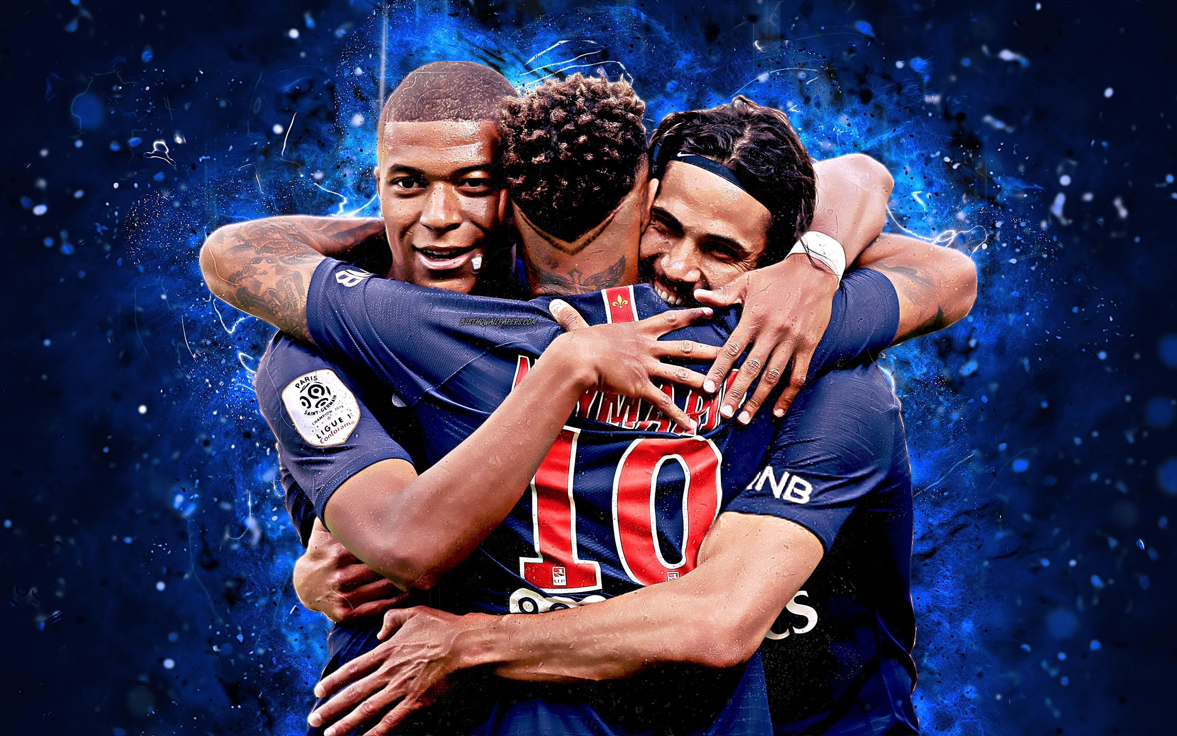 Mbappé Neymar Cavani PSG, calciatore brasiliano, 3840x2400 UHD, PC 4K