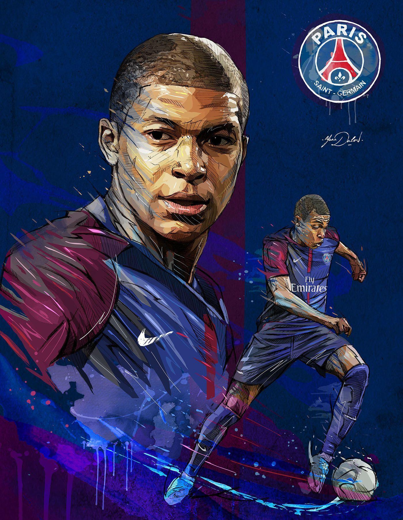 Mbappé PSG illustrazione, 1400x1804 Full HD Verticale, iPhone