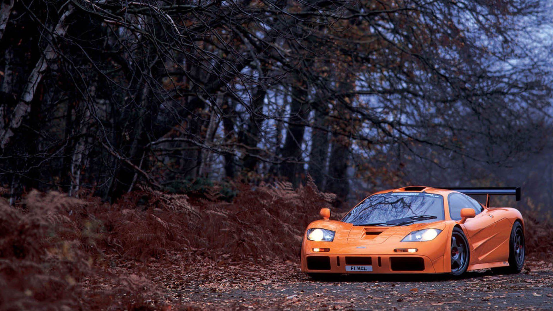 McLaren F1 arancione, bosco autunnale, 1920x1080 Full HD 1080p, Desktop