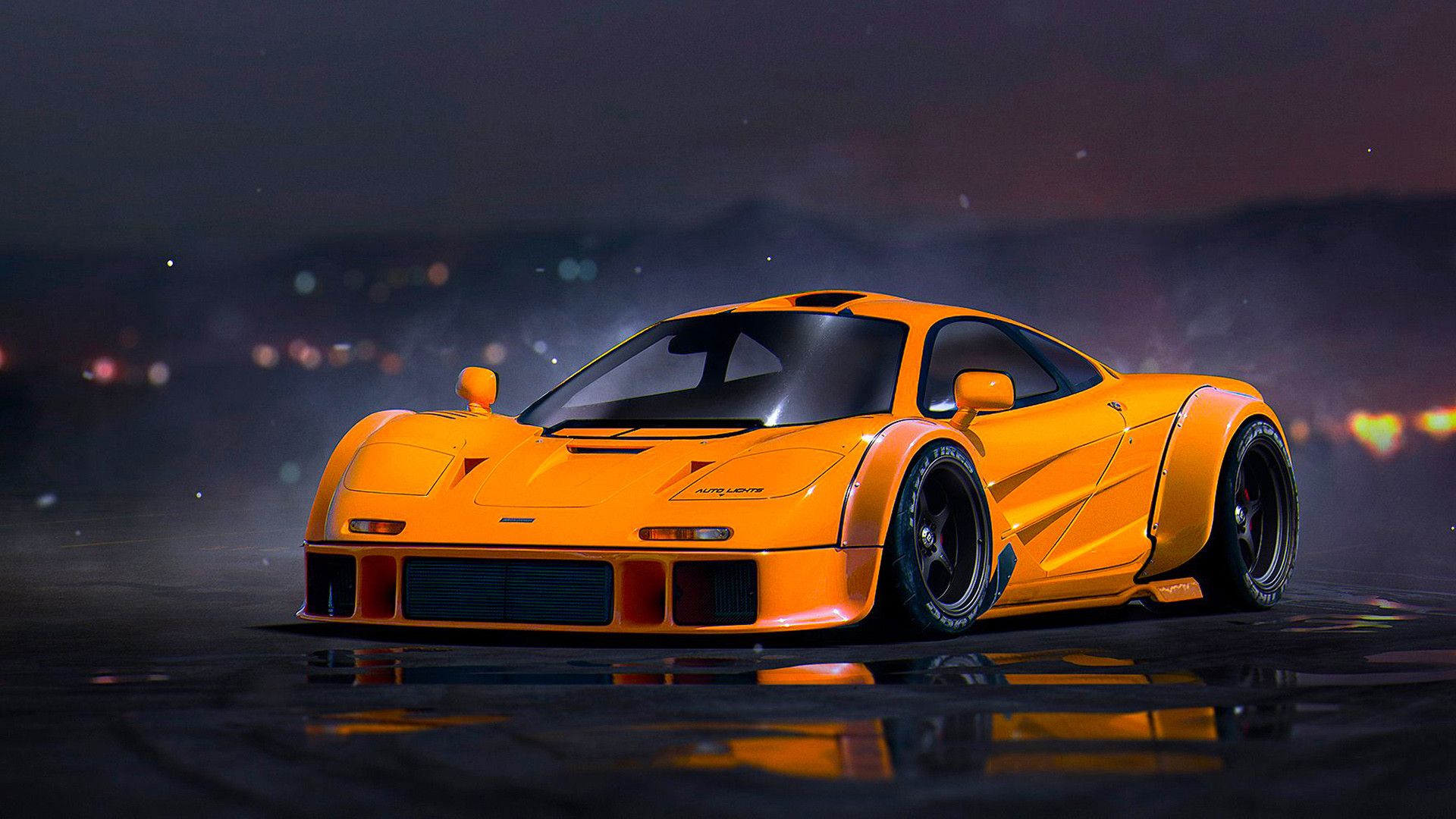 McLaren F1 arancione notturna, 1920x1080 Full HD 1080p, PC