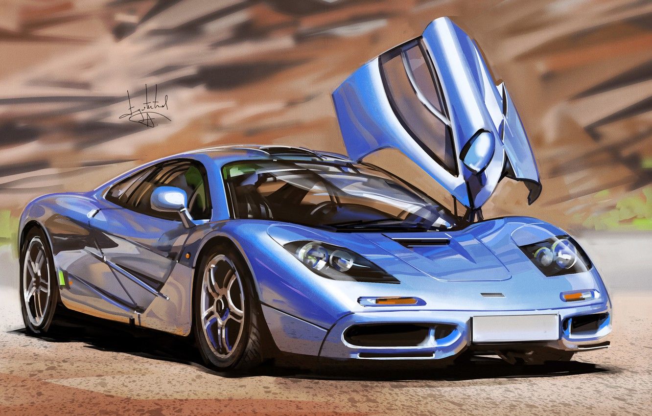 McLaren F1 blu illustrazione, 1332x850 720p, PC