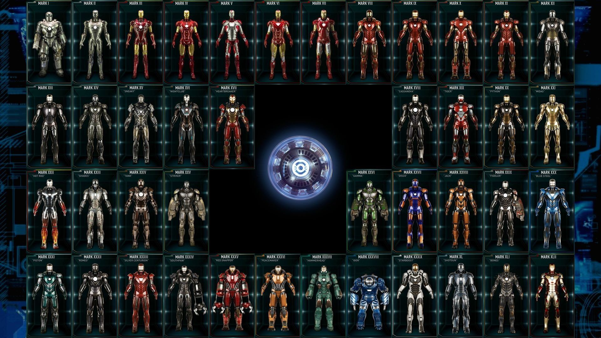 Armature Iron Man collezione griglia, 1920x1080 Full HD, PC Desktop