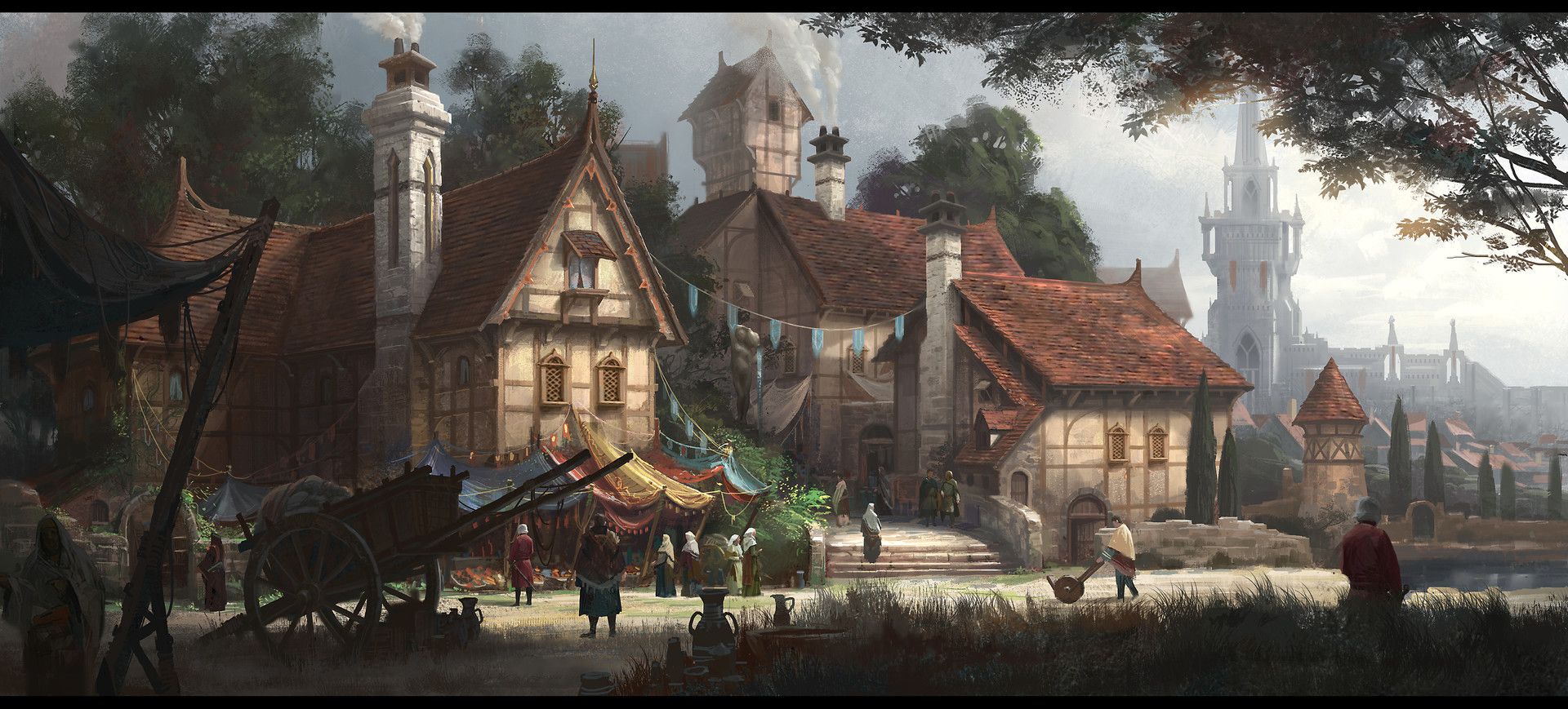 Villaggio medievale con castello, 1920x869 Ultrawide, iMac