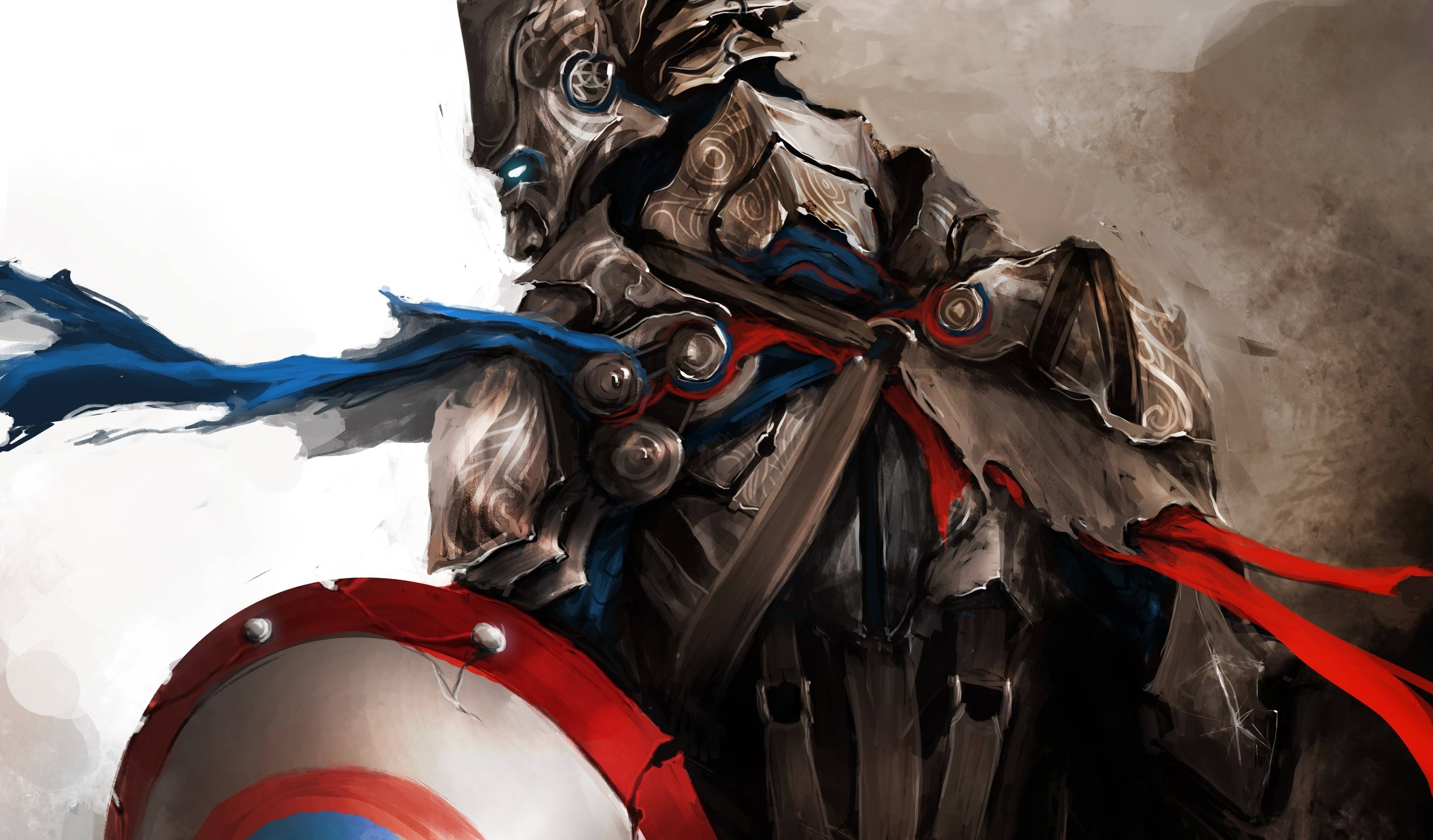 Cavaliere medievale con scudo Captain America, 3685x2160 2K, Monitor Gaming