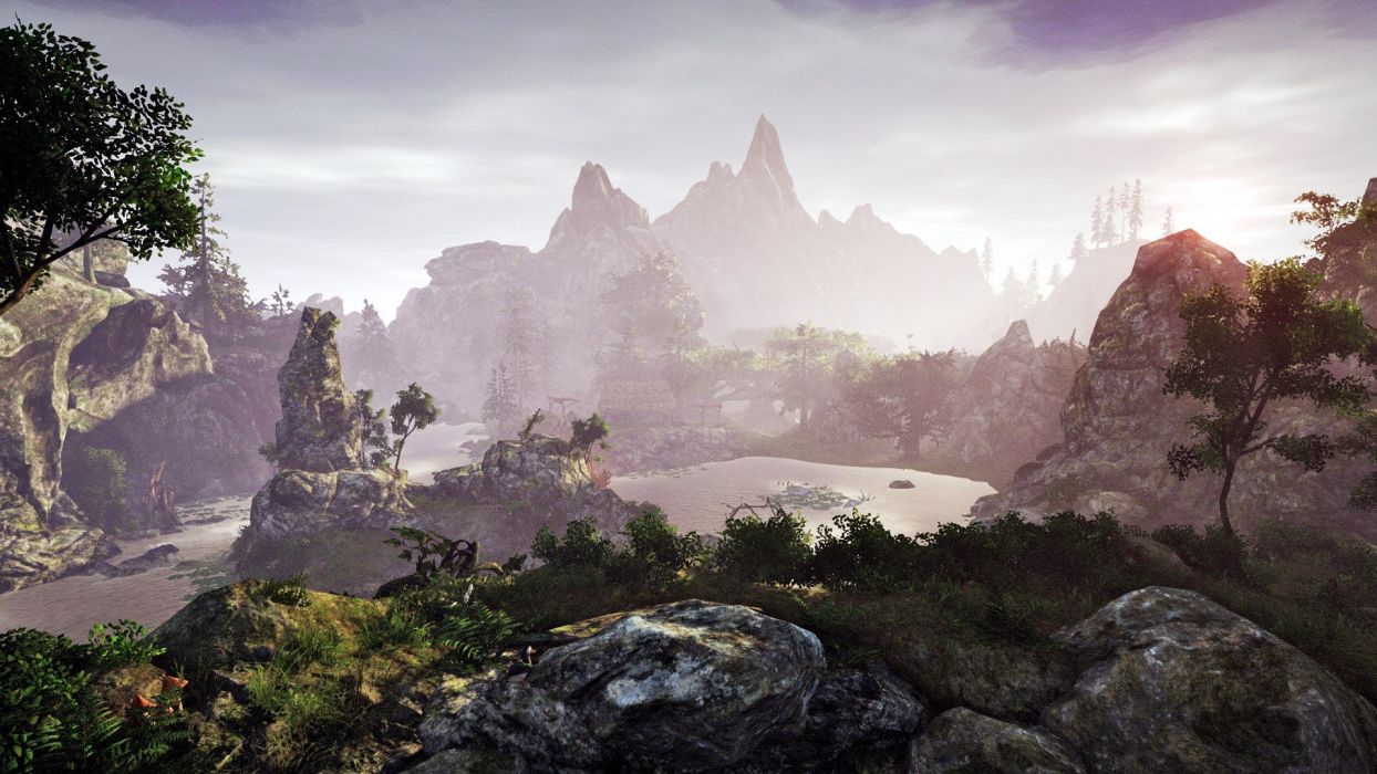 Paesaggio fantasy montano nebbioso, 1244x700 HD, PC