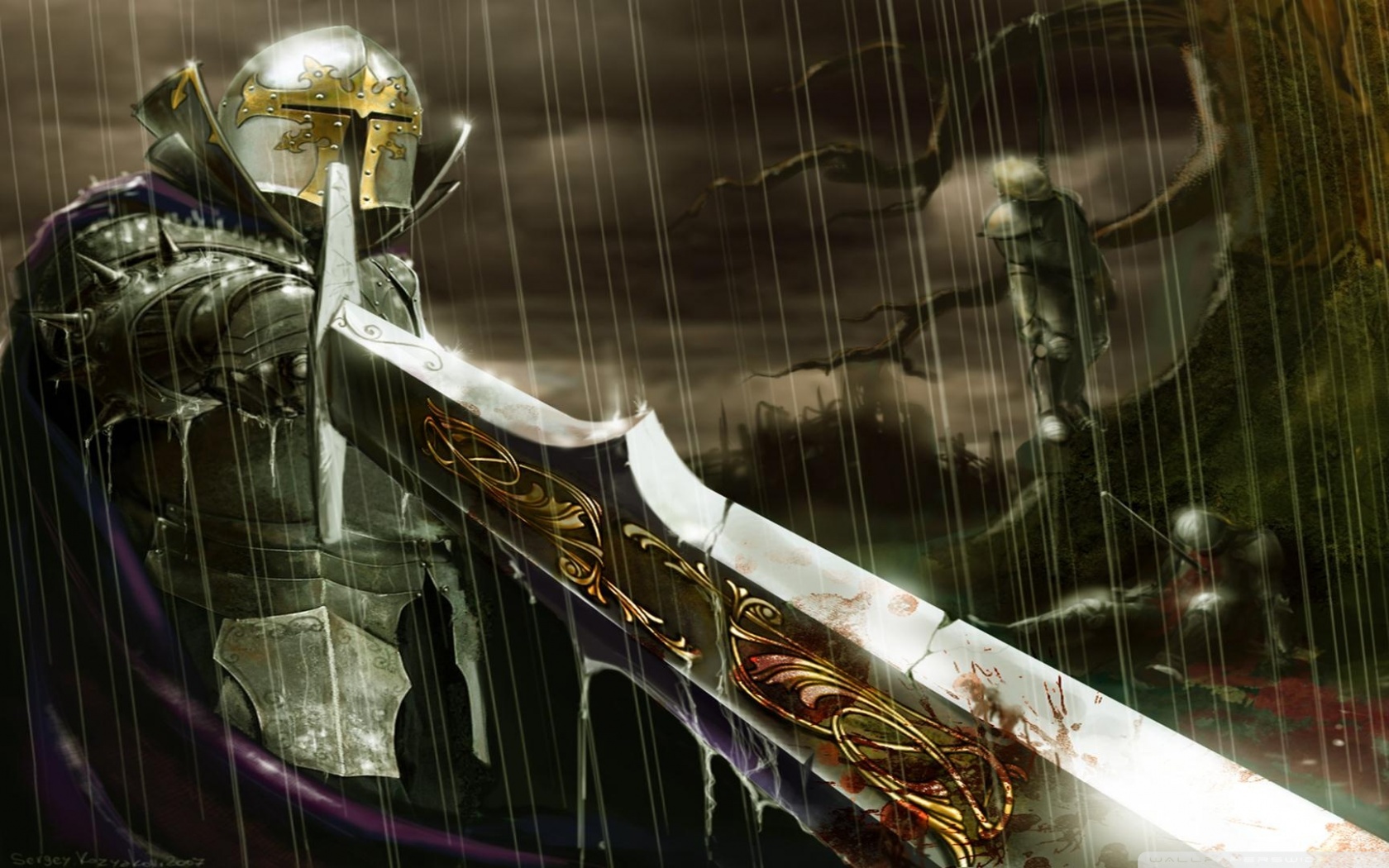 Cavaliere armatura sotto pioggia, 1680x1050 HD Ready, Desktop