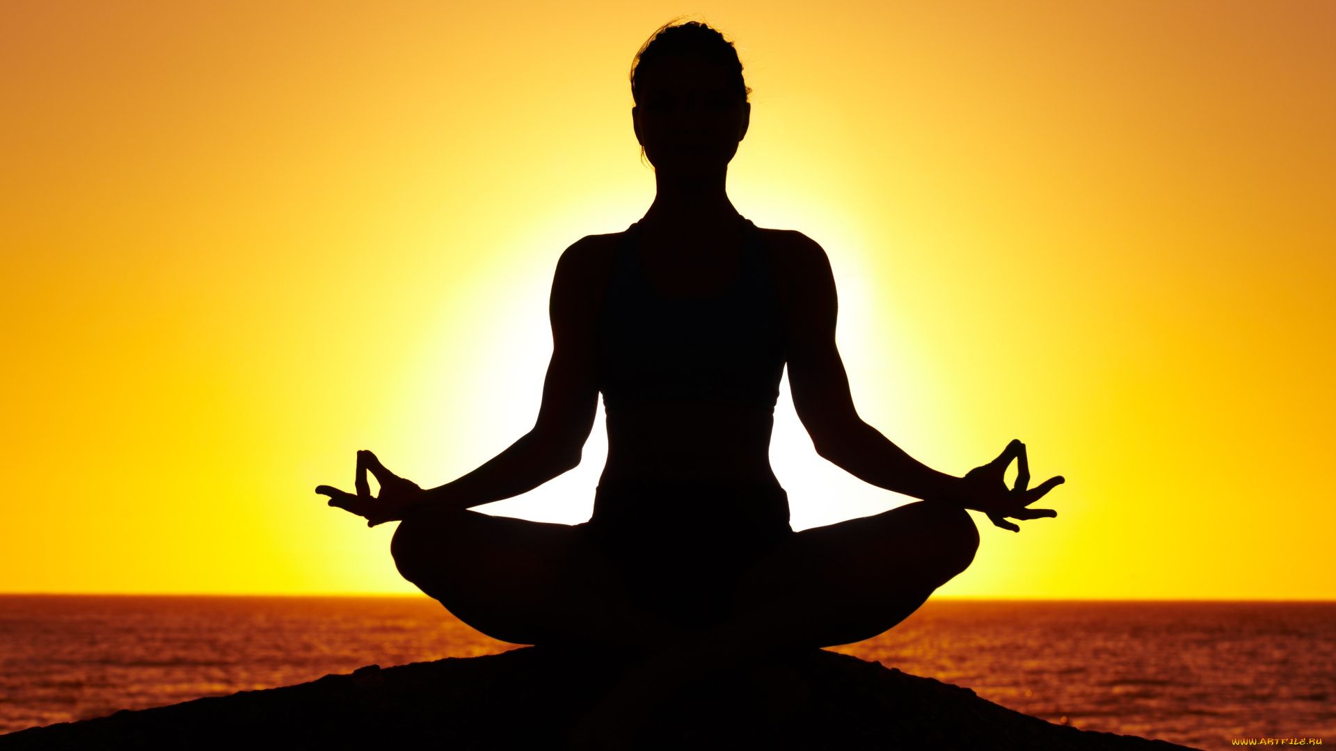 silhouette meditazione tramonto arancione, 1920x1080 1080p, Laptop
