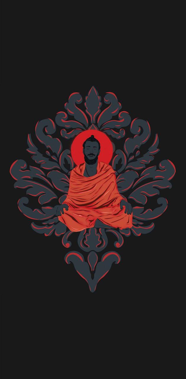 Buddha rosso su sfondo nero, 630x1280 Full HD Verticale, iPhone