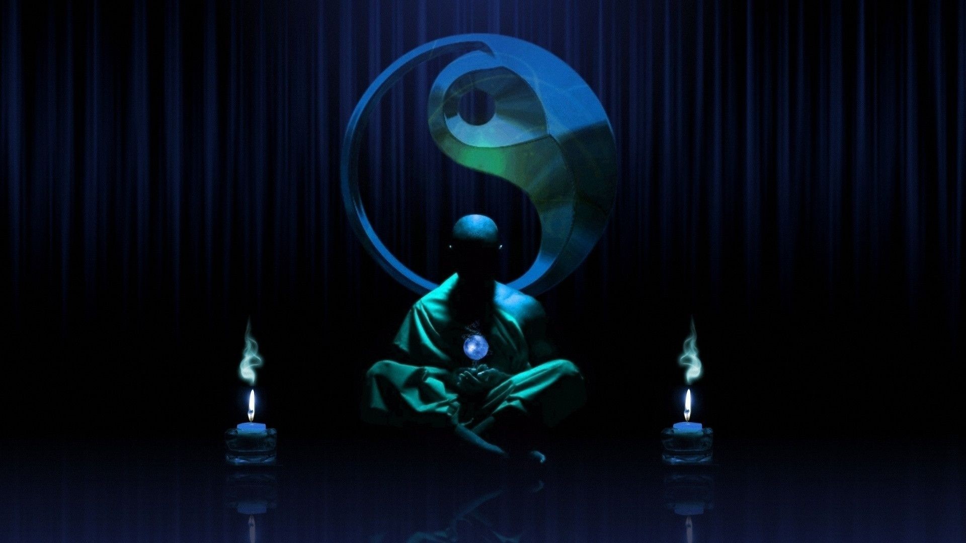 Silhouette in meditazione con yin yang, 1920x1080 1080p, Desktop