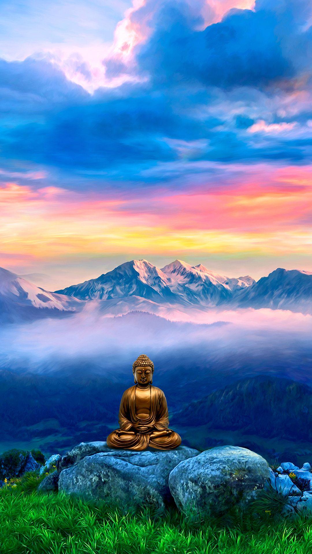 Statua Buddha dorata su montagna, 1080x1920 Verticale, Mobile