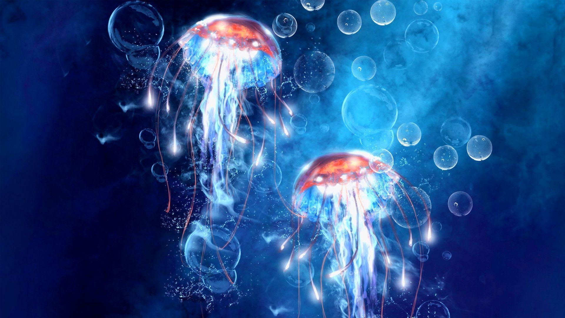 Meduse blu con bolle, 1920x1080 1080p, Desktop