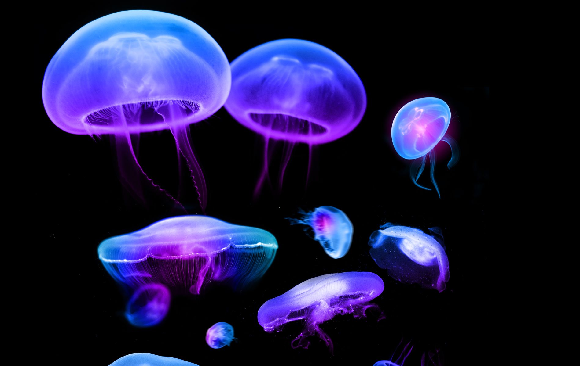 Meduse blu viola luminose, 1898x1200 900p, Laptop