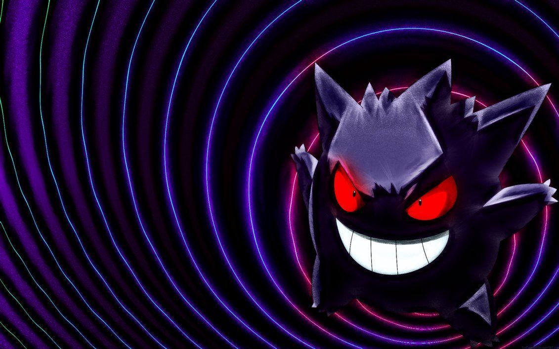 Gengar Pokemon sfondo viola, 1131x707 HD, Desktop