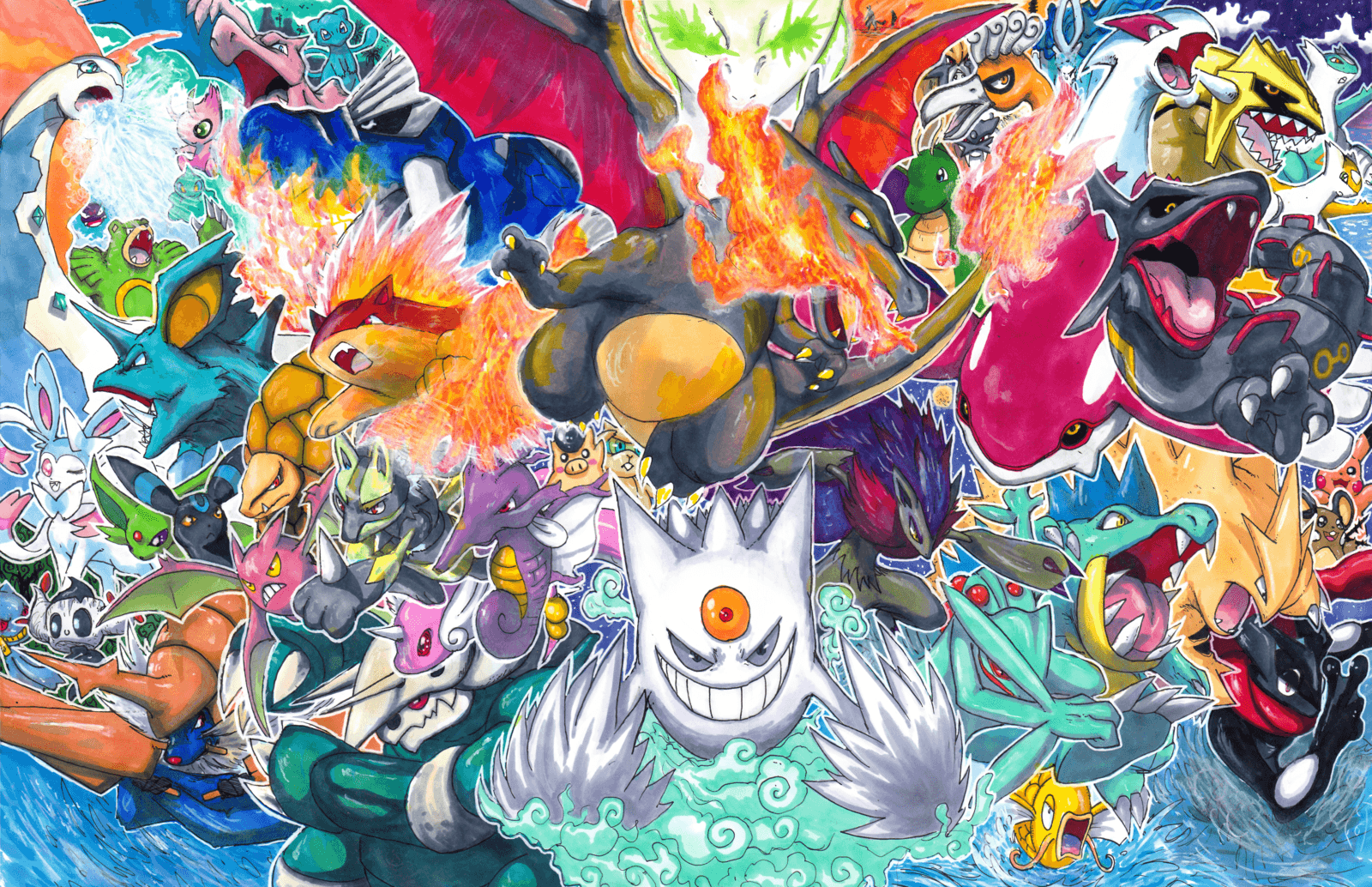 Collage Mega Pokémon colorato, 1600x1034 HD Ready, PC