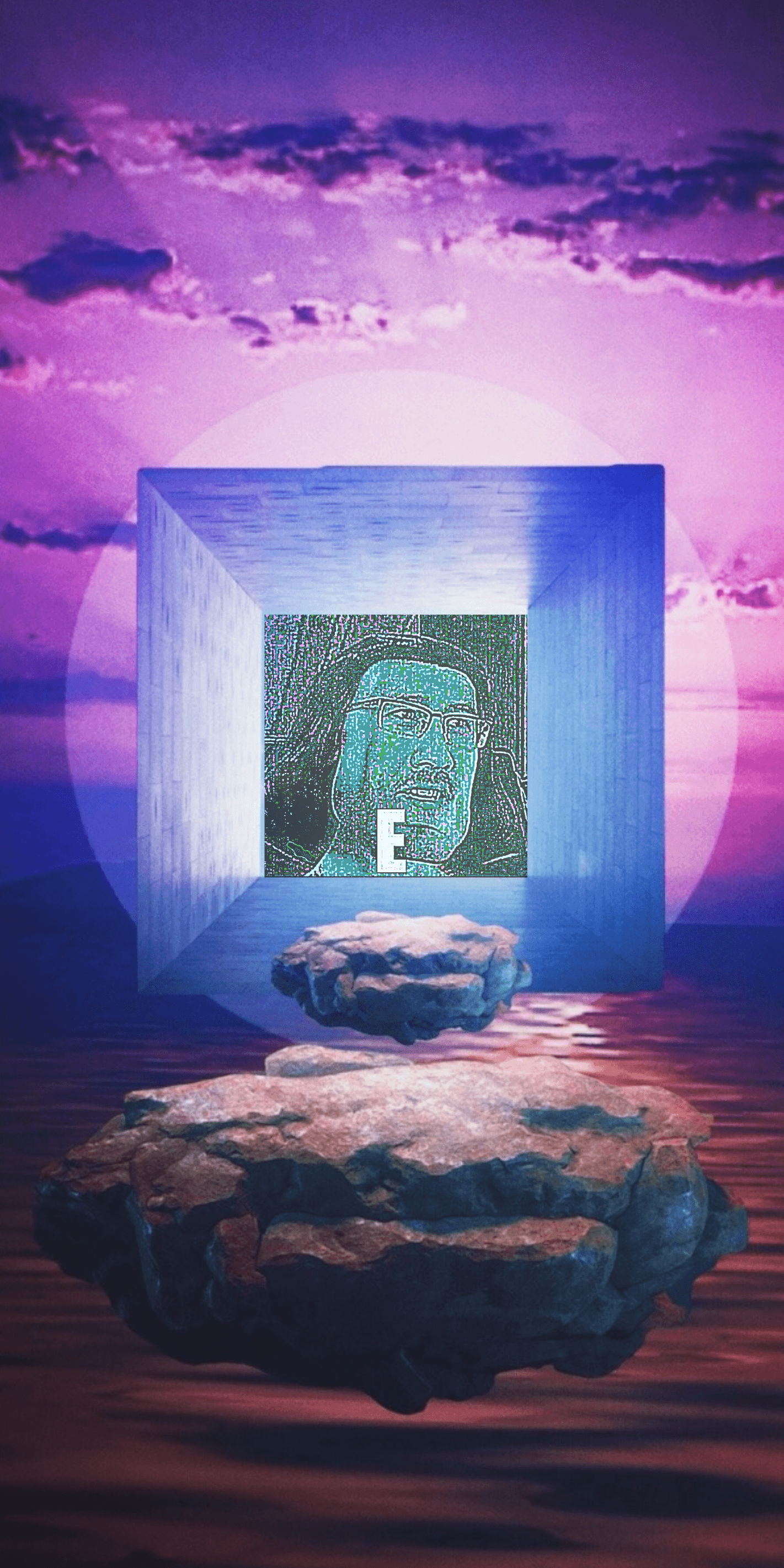 Vaporwave cubo con volto, 1421x2842 Verticale, Telefono
