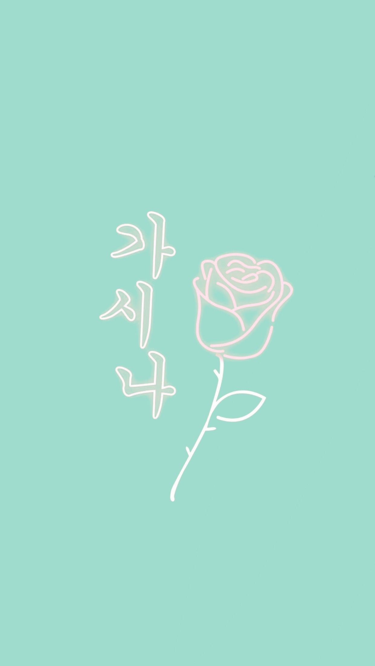 Rosa line-art testo coreano menta, 1242x2208 Full HD Verticale, iPhone