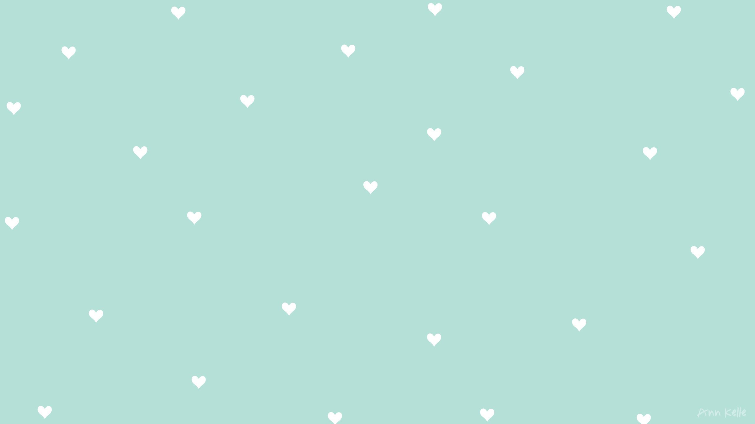 Cuoricini bianchi su sfondo menta, 2560x1440 QHD, Laptop