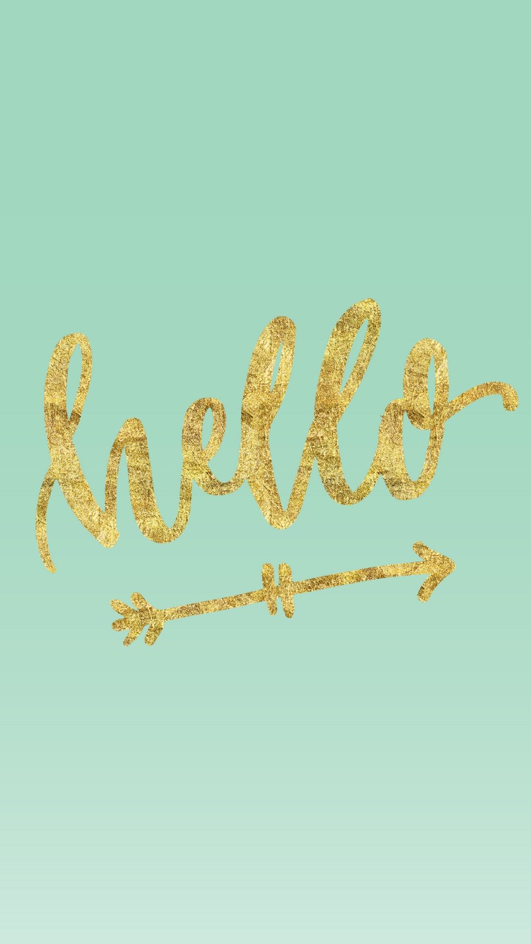 Scritta hello oro sfondo menta, 1080x1920 Full HD Verticale, Smartphone