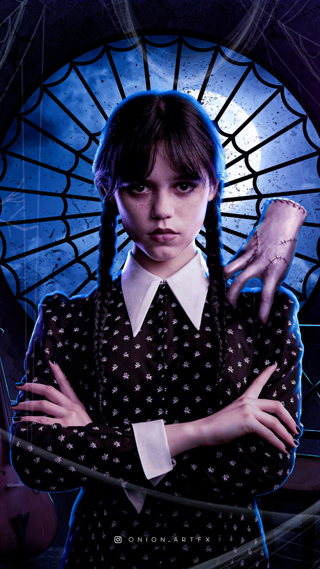 Mercoledì Addams treccia tela ragno, 1080x1920 Verticale, Telefono